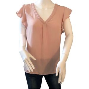 PHILOSOPHY Blush Blouse Flutter Sleeve Vneck Stylish Office Casual Elegant Small